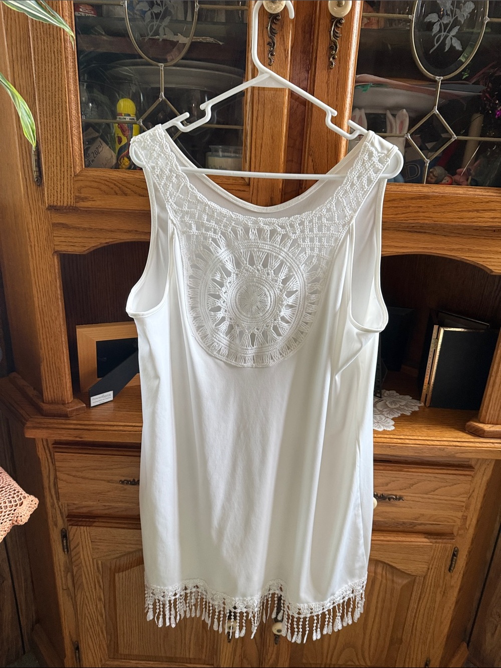 White Crochet Trim Sleeveless tank dress beach cover-up Bright white Size 2xl